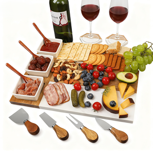 Juego de Tabla de Quesos de Cerámica Personalizado al por Mayor, 3 Tazones de Cerámica, Tabla de Quesos de Mármol y Madera de Acacia, Juego de Cuchillos para Tabla de Charcutería, para Uso en la Cocina - Product Image 3