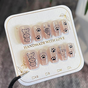 <span class=keywords><strong>Faux</strong></span> <span class=keywords><strong>ongles</strong></span> à porter style Ins, motif chiot de dessin animé mignon rose nude, effet œil de chat, vente en gros - Product Image 2