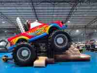 Château Gonflable Thème Construction Camion Monstre de Course pour Fête d'Enfants - Aire de Jeu Gonflable Aventure