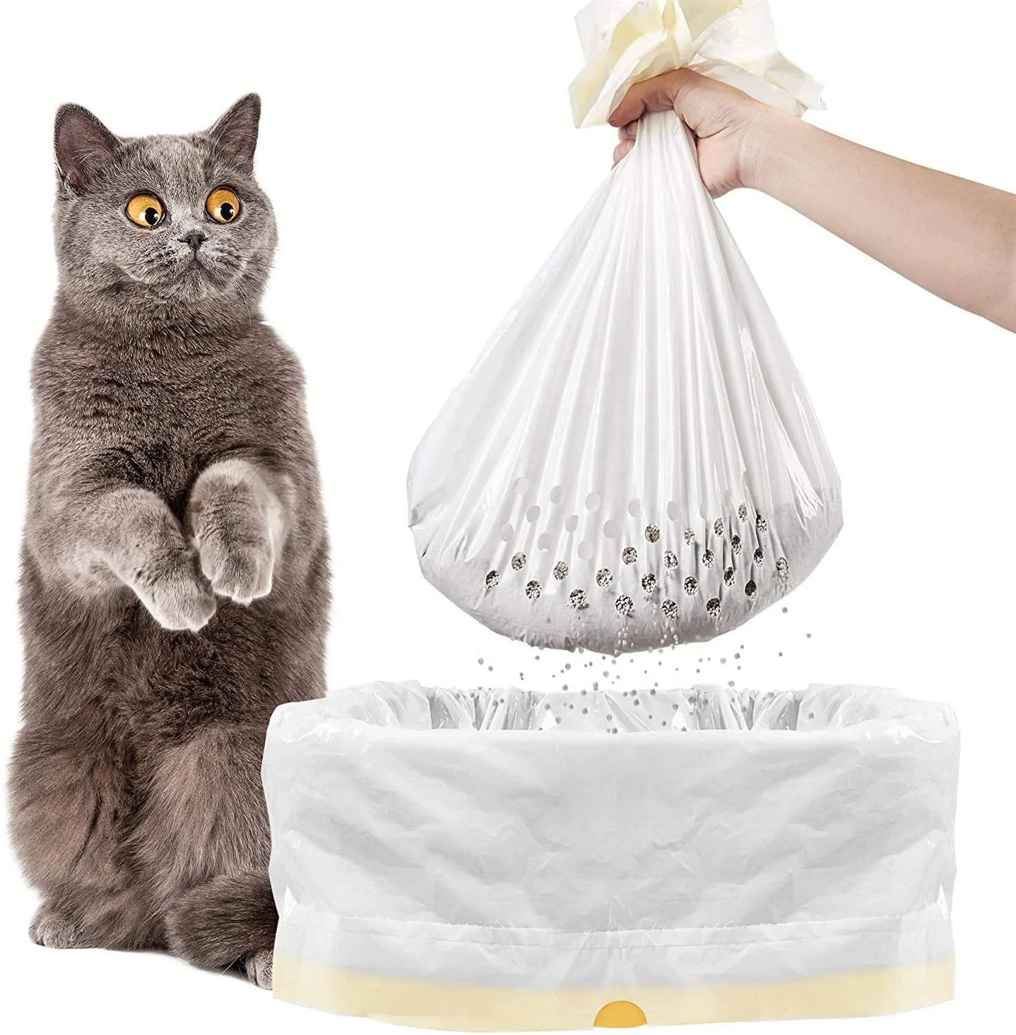 New Design Cat Litter Pan Liners Heavy Duty Durable Perforated Drawstring Cat Litter Bags