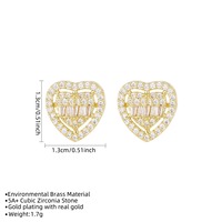 Elegantes Pendientes de Corazón de Latón Chapado en Oro con Micro Pavé de Cristales de Circonita Cúbica, Nuevos y Brillantes, Joyería de Moda para Mujer