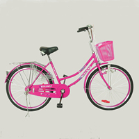 Sepeda Kota 20/22/24/26 Inci Single Speed Rangka Baja Rem Cakram dengan Keranjang Depan untuk Wanita, Klasik untuk Berkomuter di Perkotaan