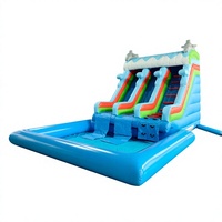 Toboggan aquatique gonflable commercial à trois voies avec piscine, toboggan géant en PVC sur le thème de l'océan pour les fêtes d'enfants, location disponible, personnalisation possible