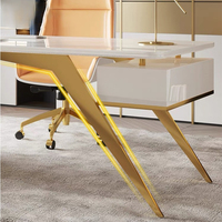 Bureau de luxe moderne Table d'ordinateur en bois de haute qualité avec grand support d'unité centrale Long cadre en métal Mobilier de bureau élégant