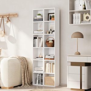 Libreria Nordivale Moderna in Legno Bianco, Alta e Stretta, con 6 Ripiani Cubici per <span class=keywords><strong>Soggiorno</strong></span>, Camera da Letto, Ufficio e <span class=keywords><strong>Studio</strong></span> - Product Image 4