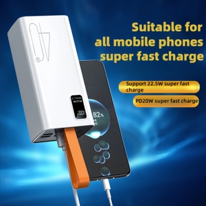 พาวเวอร์แบงค์ความจุสูง 40000mah 50000mah 60000mah ช่องเสียบ USB 4 ช่อง รองรับ PD20W ชาร์จเร็วแบบสองทิศทาง พร้อมสายคล้องคอ พกพาสะดวก - Product Image 2