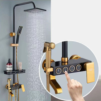 Ensemble de douche mural en aluminium noir huilé, mitigeur eau chaude et froide, avec 4 fonctions de jet (puissant, pluie, doux) et pommeau de douche