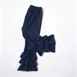 Pantalones de Volantes para Niñas de Seda Láctea, Pantalones Largos Acampanados de Triple Volante de Color Liso, Prendas Inferiores Suaves de Boutique para Niñas - Product Image 3
