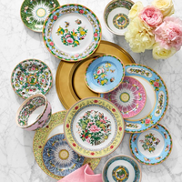 Service de table en porcelaine florale Famille Rose colorée, assiettes en céramique de style chinois vintage, vaisselle de luxe pour mariage et réceptions