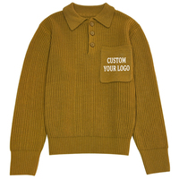 Fabricant Polo personnalisé de haute qualité pour hommes Pull en tricot à manches longues et à col boutonné avec poche