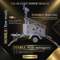 Remorque d'éclairage solaire mobile, tour d'éclairage LED alimentée par l'énergie solaire avec mât télescopique pour l'éclairage de sécurité d'urgence sur site