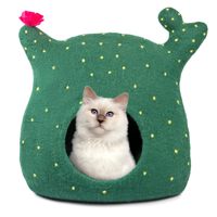 Lit pour chat en feutre de laine, style bohème tropical, en forme de cactus, écologique, lavable, abri pour animaux de compagnie fait main en forme de plante, taille et couleur personnalisables, mignon