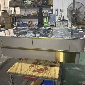 Factory Direct Luxury Square Marble Coffee <b>Table</b> Modern Sintered Stone Storage Drawers Gold Trim Scratch Heat Resistant Hotel - Product Image 3