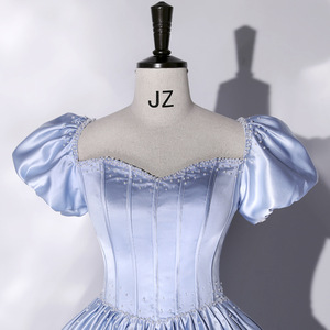 Elegant Blue Off The Shoulder Evening Dress Empire Waist Long Skirt Puff Sleeve Formal Party Wedding Gown 2026 - Product Image 3