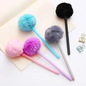 Fluffy novelty pink ballpoint pens wedding souvenirs gifts pink pom pom colorful ballpoint pen kailong metal pom pom pen office school pen