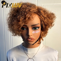 Perruque Pixie Cut en Cheveux Humains Naturels, Sans Colle, Cuticules Alignées, Perruques Brutes Blondes Frisées, Cheveux Humains Vietnamiens Bruts