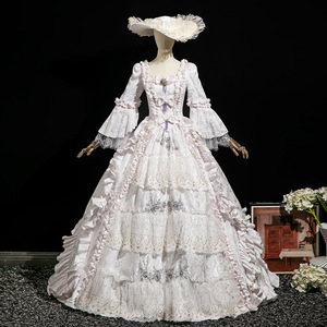 Abito da ballo bianco vittoriano rococò da donna, stile Regina delle Nevi, con balze a strati, maniche a campana, per spettacoli teatrali e feste - Product Image 3