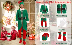 6 pz abito da uomo con Costume da elfo di Natale verde in poliestere per feste Cosplay divertente Look natalizio per abbigliamento da uomo