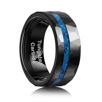 Bague en carbure de tungstène martelé de 8 mm avec incrustation d'opale bleue, alliance brossée pour hommes et femmes