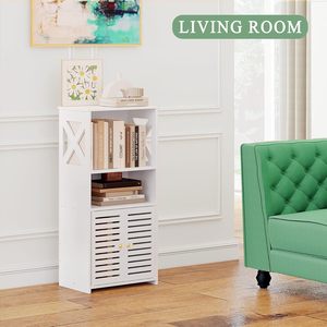 Bathroom Corner Storage Cabinet 3 Tier With Door For Toilet Paper And Towels Freestanding White - Product Image 3