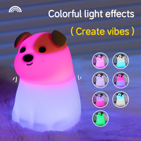 Veilleuse de chambre à coucher en silicone pour enfants, rechargeable par USB, blanc chaud + RGB, petit chien, cadeau pour enfants