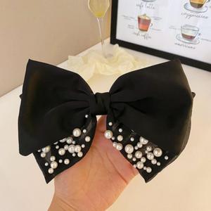 Pasadores de Pelo con Lazo de Seda y Perlas de Color Sólido de Alta Calidad para Mujer, Lazos Grandes de Satén con Cuentas, Pinzas para el Cabello - Product Image 4