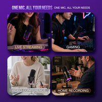 Microphone à condensateur USB YU7 AI RGB avec réduction de bruit IA, XLR 24 bits/48 KHz pour ordinateur de bureau filaire 5.0/bras articulé pour podcast