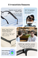 Lunettes Intelligentes M08 IA : Appels Bluetooth, Musique, Caméra 8MP, Photographie, Enregistrement Vidéo, Traduction IA, Commutation Tactile – Nouvelle Tendance