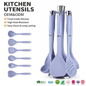 Juego de Utensilios de Cocina de Silicona de Grado Alimenticio de 7 Piezas, Color Morado, con Soporte Giratorio, Venta al Por Mayor - Product Image 6