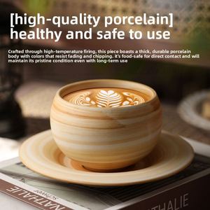 Taza de Café Japonesa Retro con Plato, Diseño de Huevo para Latte Art, Gran Capacidad 280ml, Taza de Cerámica con Textura de Piedra Esmerilada, Taza para Latte con Agarre - Product Image 3