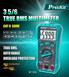 Pro'sKit MT-1236 3-5/6 True RMS ACV DCA DCV เครื่องวัดแรงดันไฟฟ้าอัตโนมัติ ป้องกันการลัดวงจร พร้อมไฟ LED Pro'sKi - Product Image 2