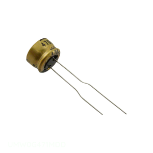 ตัวเก็บประจุแบบมีรูผ่าน470 uF 20% 4V รัศมี th 470 uF ตัวเก็บประจุผ่านรู UMW0G471MDD - Product Image 1