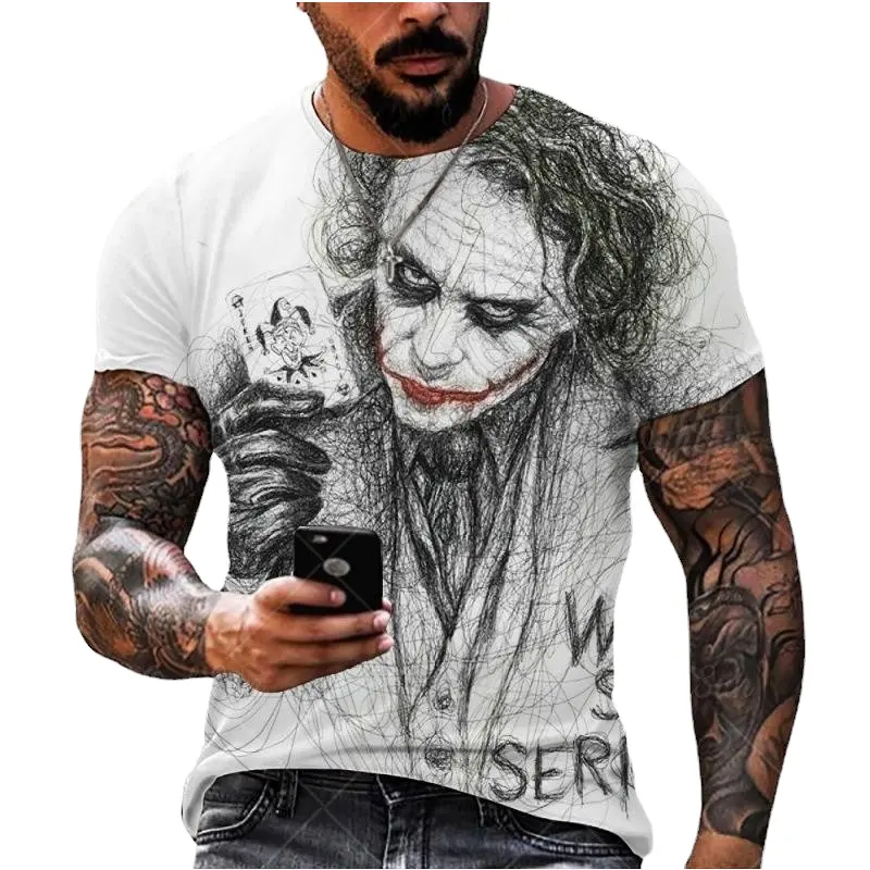 Camiseta con patrón de payaso malvado 3D con cuello redondo, suministro de fabricante independiente de manga corta para hombres y mujeres en Amazon Shopee