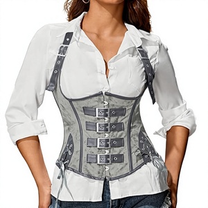 Corset Bustier Gainant en Cuir Véritable pour Femme, Sans Bretelles, à Crochets et Œillets, avec Volants, pour Affiner la Taille - Product Image 1