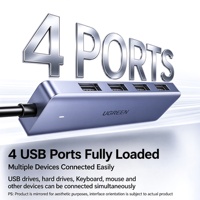 UGREEN Hub USB 3.0 4 ports, câble de 0,15 m, répartiteur USB avec port d'alimentation Type C pour ordinateur portable PC
