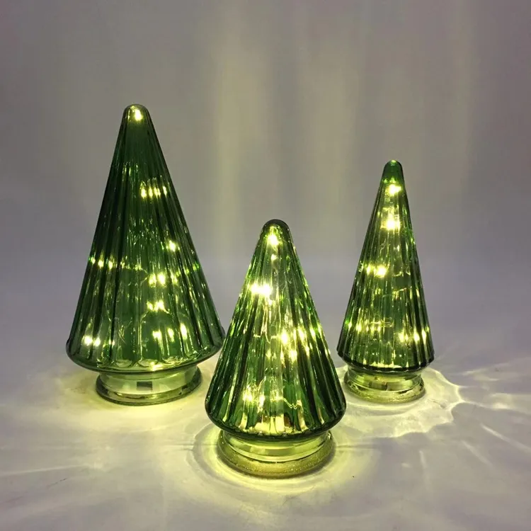 Glowing Glass Christmas Tree Ornaments Home Luminous Desktop Decoration Home Led Night Light Party Xmas Festival Kid Gift