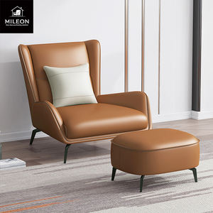 Kain kulit mewah Modern bingkai logam kursi santai furnitur sandaran tangan rendah desain baru hotel ruang tamu malas <span class=keywords><strong>Sofa</strong></span> tunggal - Product Image 1