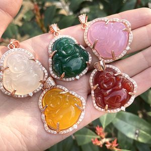 Jialin Juweliersfabriek Groothandel Natuurlijke S925 Zilver Maitreya Agaat Dames CZ roze <span class=keywords><strong>Jade</strong></span> Boeddha hanger ketting - Product Image 5