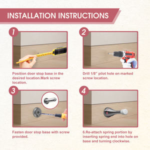 Lot <span class=keywords><strong>de</strong></span> 6 arrêts <span class=keywords><strong>de</strong></span> <span class=keywords><strong>porte</strong></span> à ressort robustes en Nickel satiné avec embouts <span class=keywords><strong>de</strong></span> pare-chocs en caoutchouc robuste et souple pour le <span class=keywords><strong>bas</strong></span> <span class=keywords><strong>de</strong></span> la <span class=keywords><strong>porte</strong></span> - Product Image 6