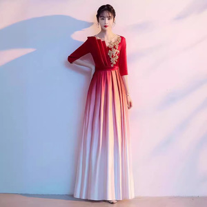 Women's Long Evening Gown Royal Blue Gradient Choir Stage <b>Performance</b> Dress Adult Formal <b>Wear</b> Polyester Fabric - Product Image 3