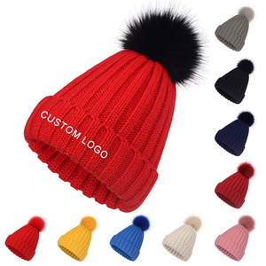 Custom Cable Chunky Knit Thick Thermal <strong>Pom</strong> <strong>Pom</strong> Winter <strong>Beanie</strong> Hat With Removable Faux Fur Pompom for Women - Product Image 1