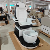 Fauteuil de pédicure et de massage de luxe moderne, fauteuil de spa pour les pieds, en cuir PU blanc et noir, inclinable avec porte-gobelet pour équipement de spa des ongles