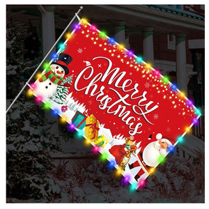 Bandera de Feliz Navidad de alta calidad con luz LED, diseño personalizado de 3X5, imprima su logotipo, letrero de patio para decoración de vacaciones al aire libre - Product Image 1