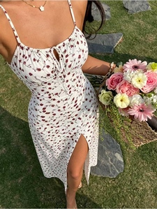 Vestido Camisero Blanco con Estampado Floral para <span class=keywords><strong>Mujer</strong></span>, Disponible para Envío Inmediato, MOQ Bajo, Estilo Boho para Vacaciones <span class=keywords><strong>de</strong></span> Verano en <span class=keywords><strong>la</strong></span> Playa, con Tirantes Finos - Product Image 3