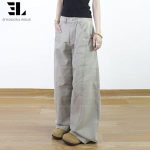 Pantalons de travail en twill LARSUR, fabriqués sur mesure, style <span class=keywords><strong>chino</strong></span>, coupe ample, jambe droite, taille haute, décontractés, en denim twill, pour femmes - Product Image 4