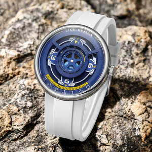 <span class=keywords><strong>Montre</strong></span> LIGE LG89285 Créativité pour Homme, <span class=keywords><strong>Cadran</strong></span> 44mm Sans Aiguilles, Silicone Bleu, Terre Rotative, Étanche, Aiguilles Lumineuses + Boîte Cadeau - Product Image 2