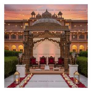 Mandap de Boda con Acabado Antiguo Real, Pabellón con Cúpula Tallada a Mano y Pilares con Forma de Elefante |   Exportador de Escenarios de Boda Estilo Palacio de Lujo - Product Image 1