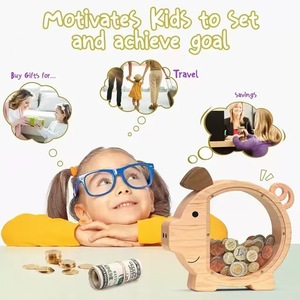 돈을 위해 프리미엄 품질 나무 사용자 정의 동물 돼지 만화 돼지 저금통 - Product Image 3