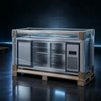 Table de préparation réfrigérée en acier inoxydable à double porte, dégivrage automatique, éclairage LED, contrôle numérique de la température