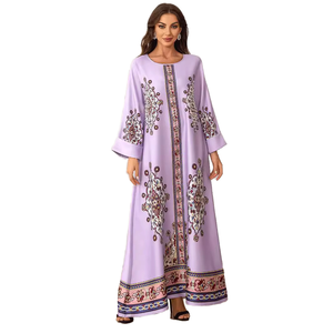 Robe Abaya décontractée à séchage rapide, coupe ample, motif floral imprimé, strass, faite à la main, en polyester, style musulman, collection 2026 Moyen-Orient, motif crevettes séchées - Product Image 1